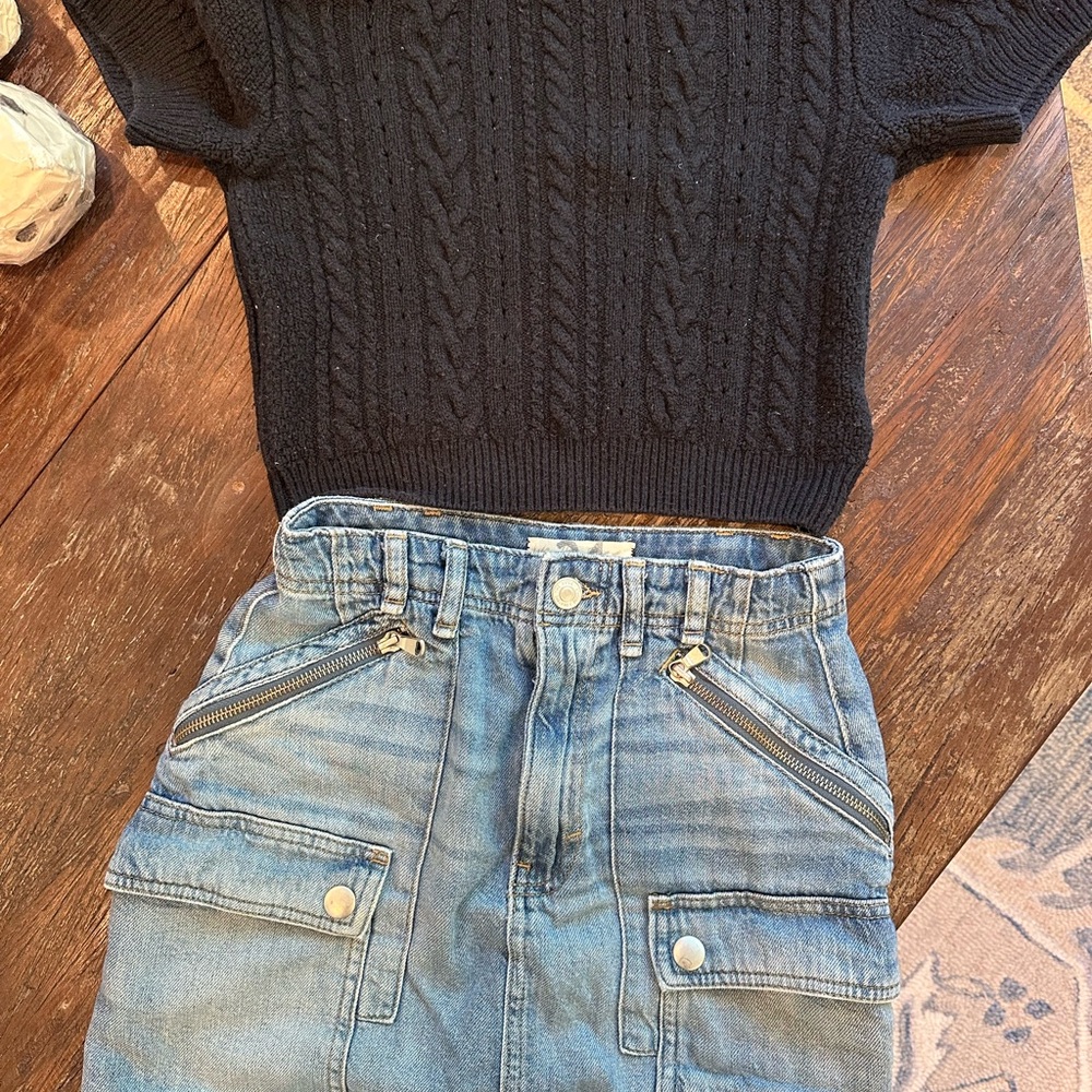 Free People denim Skirt & Black Knit Sweater